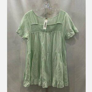 Free People Linen Tunic Babydoll Mini Dress Small Pockets Sea Foam Green Sadie